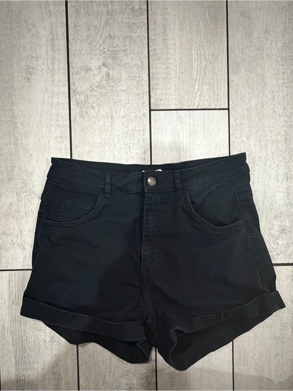 H&M Black Cuffed Denim Shorts